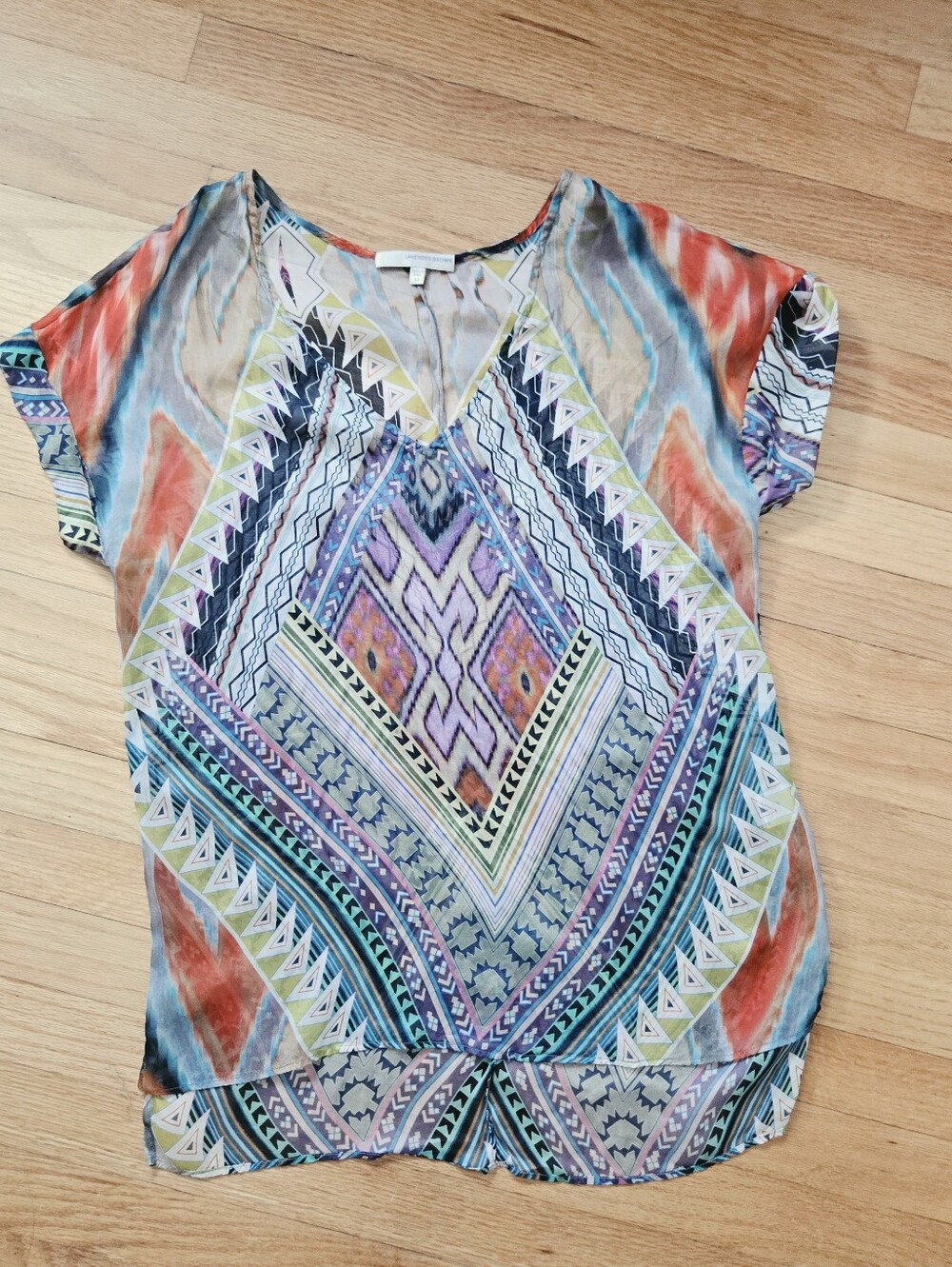 Lavender Brown 100% Silk Top Semi-sheer colorful Hi Low Medium Cover up